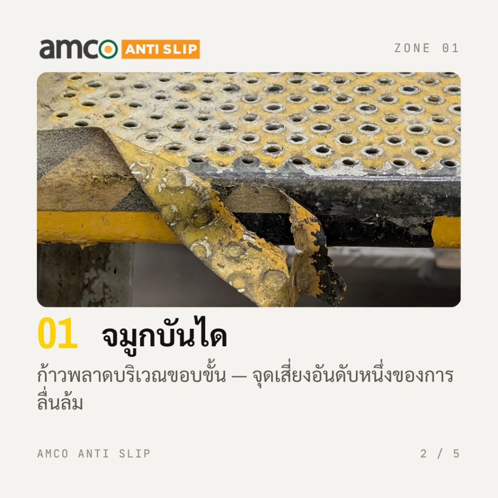 เทปกันลื่นสึกหรอและลอกร่อนบนขอบจมูกบันได